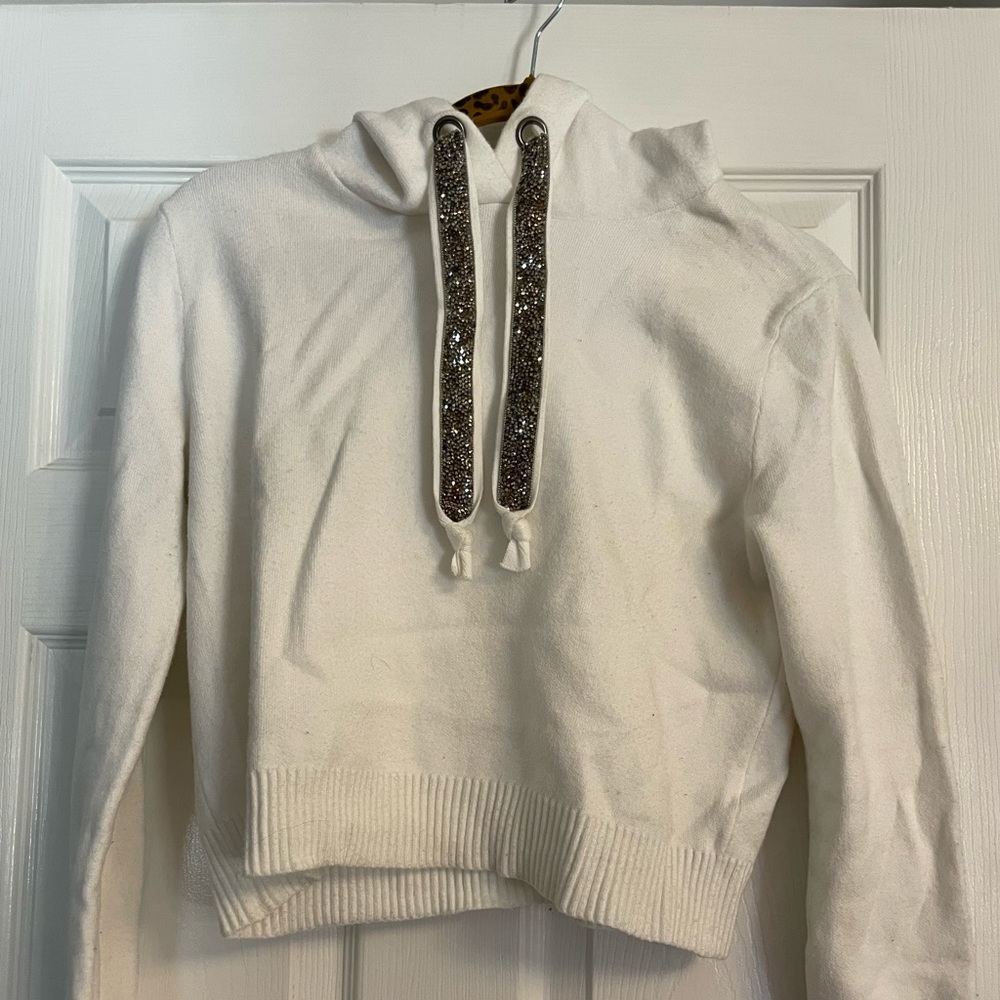 Zara Sz Small White Knit Sweatshirt Sparkle String